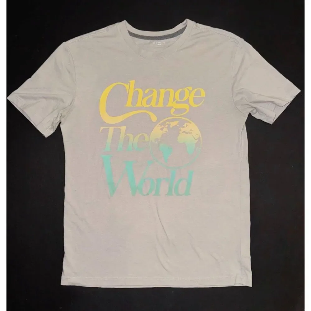 Old Navy boys Short sleeve graphic t-shirt top white fishing Change the world 18